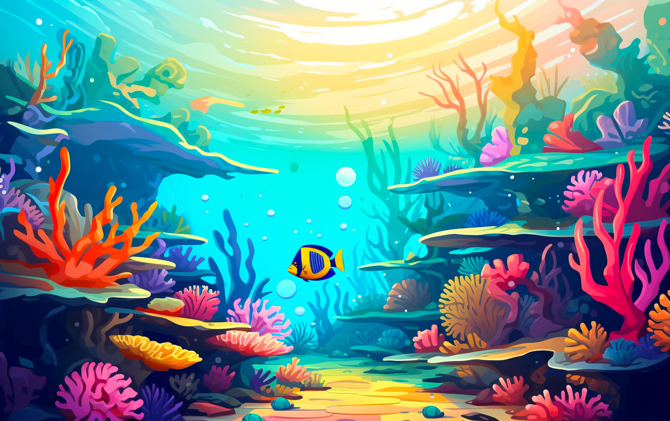 Vibrant coral formations of the Great Barrier Reef underwater.