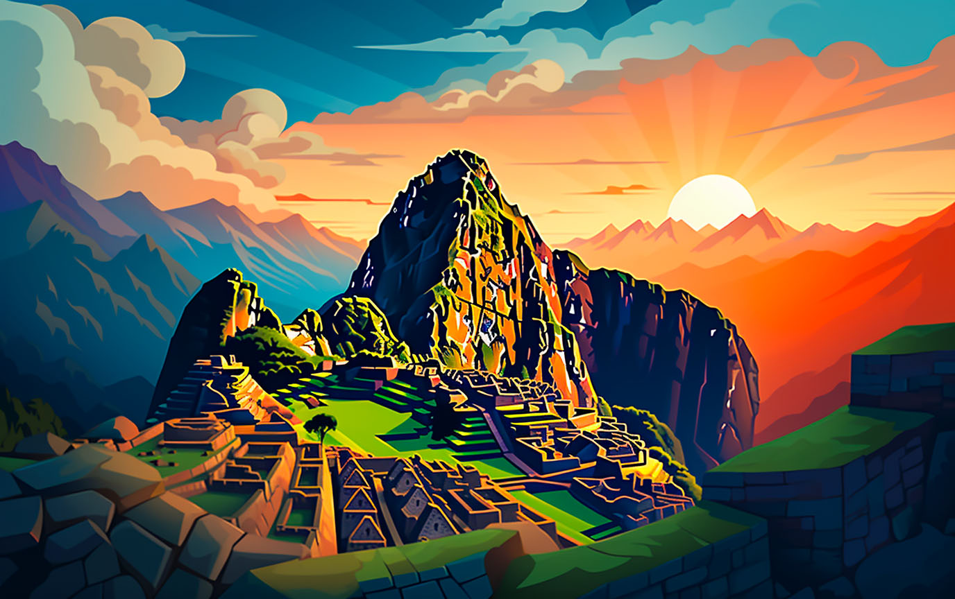 The historic Incan citadel of Machu Picchu illuminated by the morning sun.