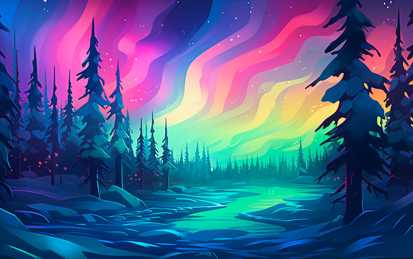 Dazzling display of the Northern Lights in a starry sky.