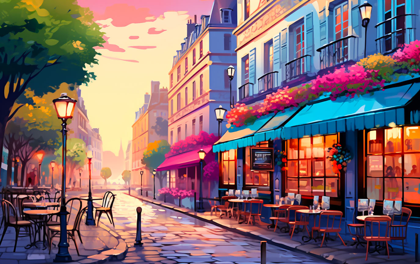 Charming streets of Paris with historic buildings and cafes.