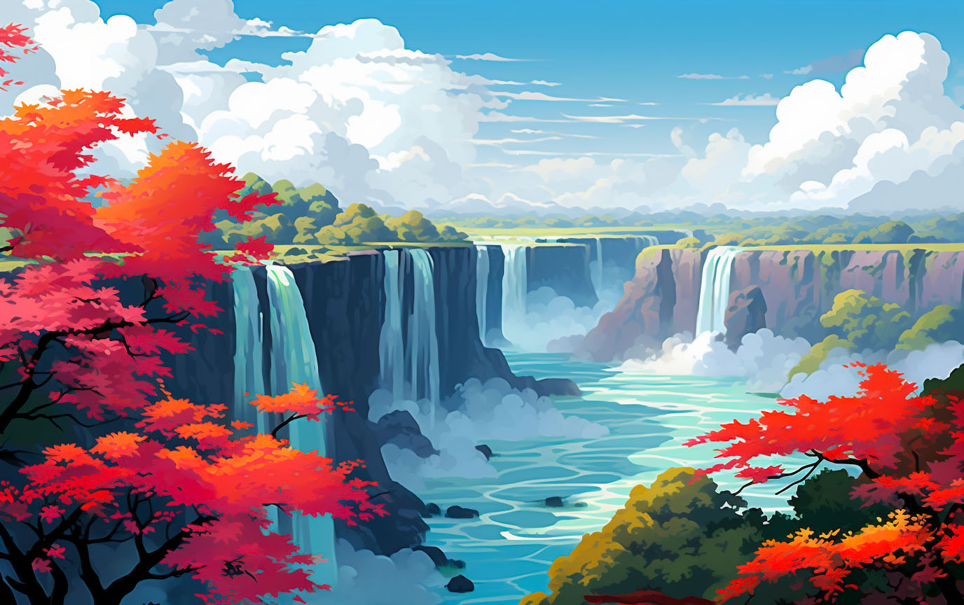 The powerful cascade of Victoria Falls, a natural wonder between Zambia and Zimbabwe.